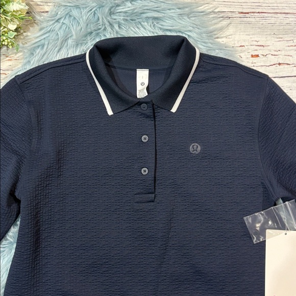 NWT Lululemon Textured Long-Sleeve Tennis Polo Shirt True Navy / White - Picture 5 of 9